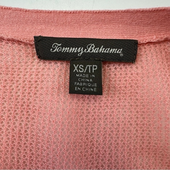 Tommy Bahama peach crop vneck summer knit fitted cardigan XS mesh - Picture 2 of 8